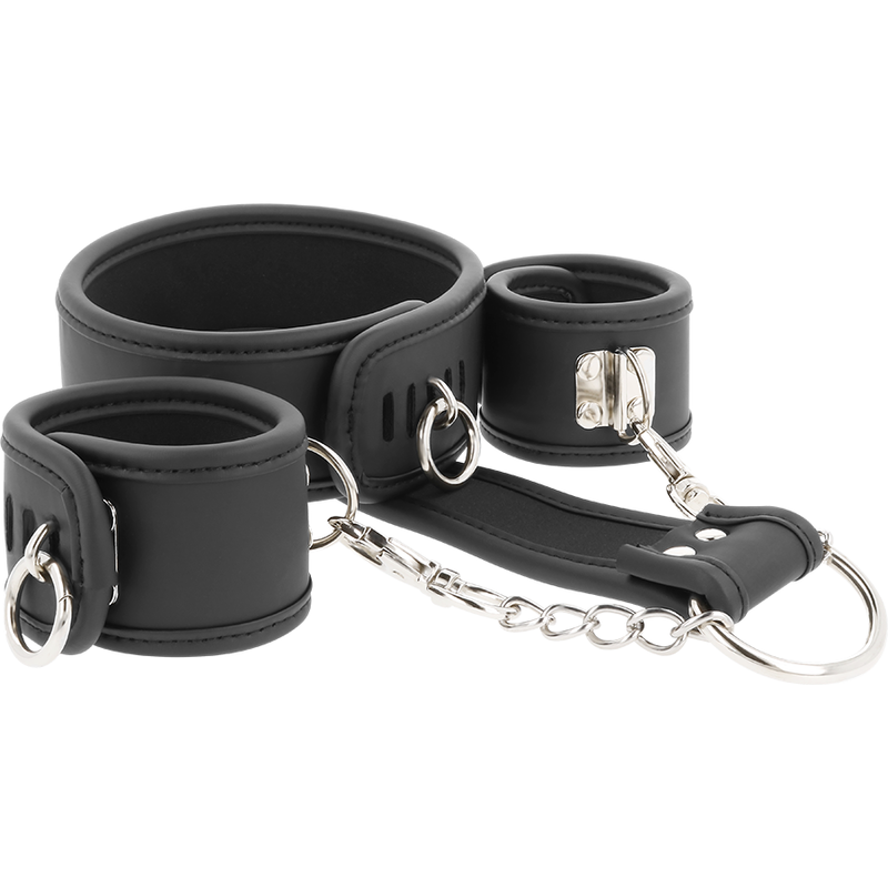 FETISH SUBMISSIVE COLLAR Y ESPOSAS CUERO VEGANO CON FORRO DE NEOPRENO