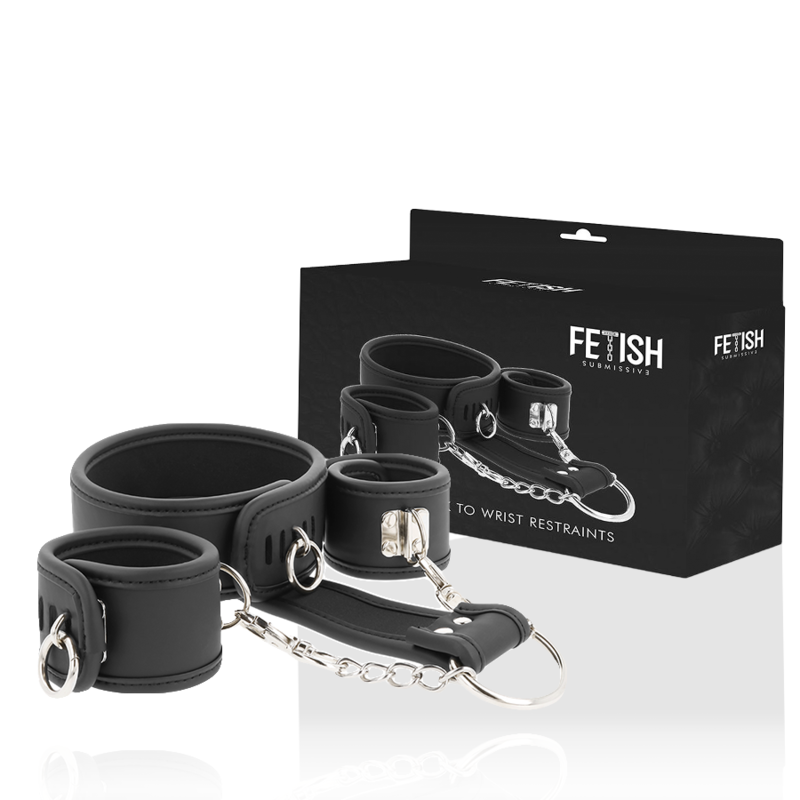 FETISH SUBMISSIVE COLLAR Y ESPOSAS CUERO VEGANO CON FORRO DE NEOPRENO