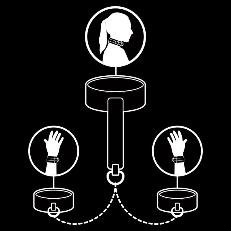 FETISH SUBMISSIVE COLLAR Y ESPOSAS CUERO VEGANO CON FORRO DE NEOPRENO