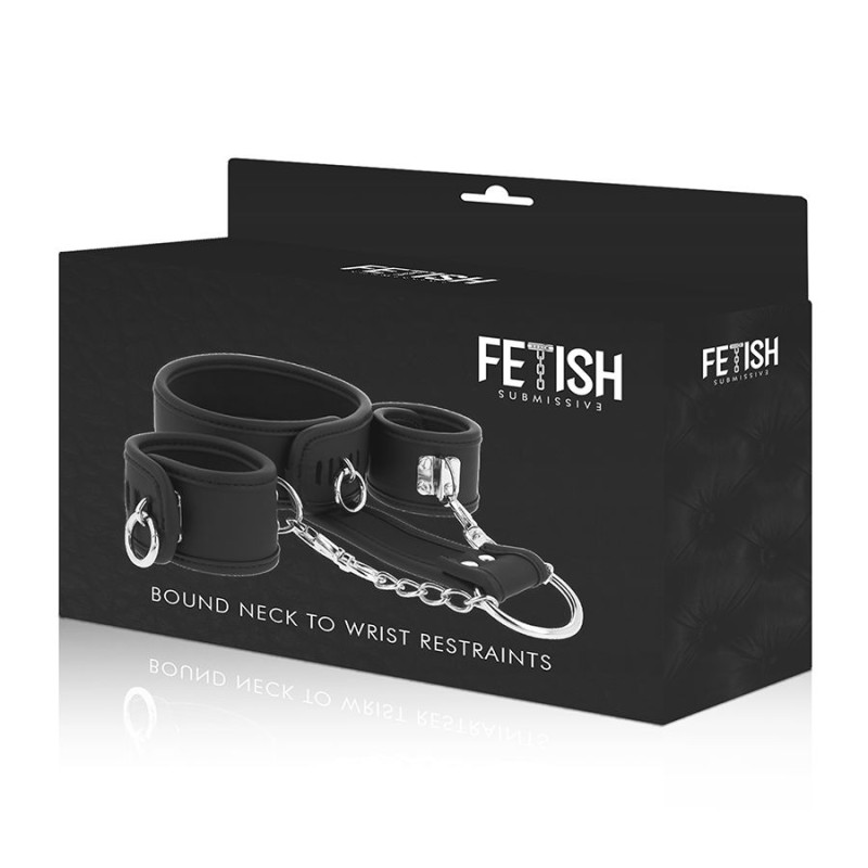 FETISH SUBMISSIVE COLLAR Y ESPOSAS CUERO VEGANO CON FORRO DE NEOPRENO