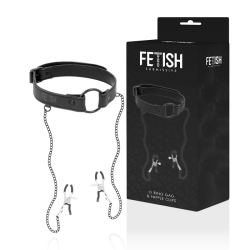 FETISH SUBMISSIVE ANILLA MORDAZA CON PINZAS PARA PEZONES 2