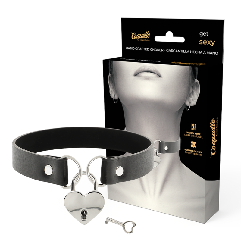 COQUETTE CHIC DESIRE COLLAR CUERO VEGANO ACCESORIO CORAZON CON LLAVE