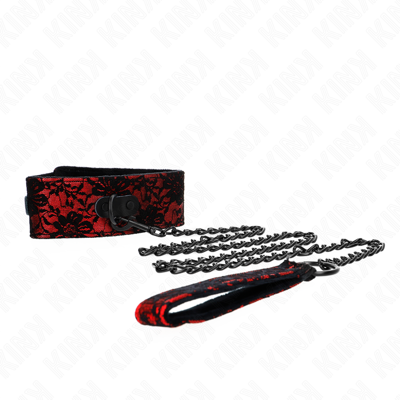 KINK COLLAR CON CORREA 105 CM DE ENCAJE CON CINTURON DE CUERO REAL 44 X 55 CM