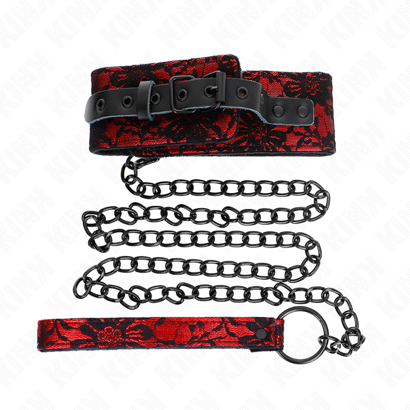 KINK COLLAR CON CORREA 105 CM DE ENCAJE CON CINTURON DE CUERO REAL 44 X 55 CM