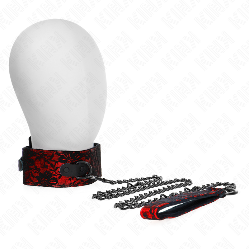 KINK COLLAR CON CORREA 105 CM DE ENCAJE CON CINTURON DE CUERO REAL 44 X 55 CM