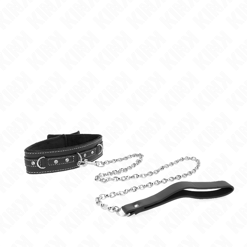KINK COLLAR CON CORREA 105 CM DE PIEL DE PVC REMACHE DE DIAMANTES DE IMITACION 415 X 4 CM