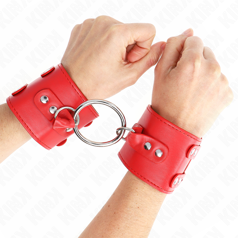 KINK MUNEQUERAS FIJAS CON ANILLA Y TACHUELAS ROJO AJUSTABLE 17 22 CM X 65 CM
