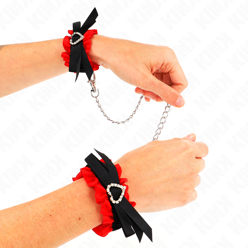 KINK MUNEQUERAS ELASTICAS DE ENCAJE CON DETALLE CORAZON ROJO AJUSTABLE 22 35 CM