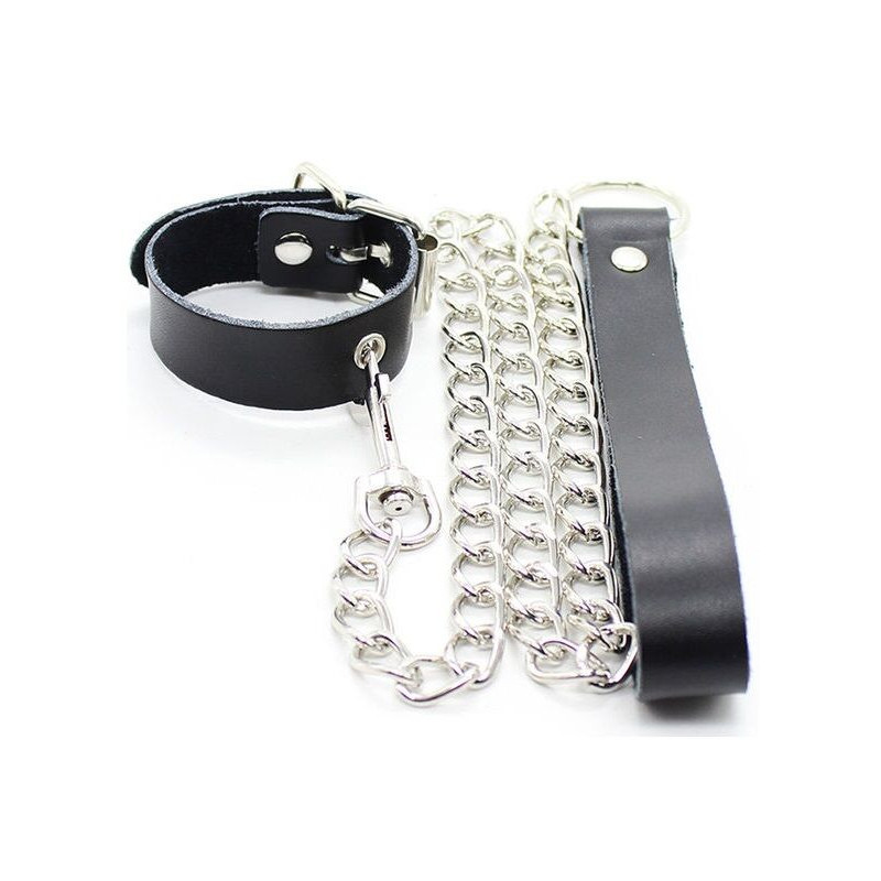 OHMAMA FETISH COLLAR PARA PENE Y CORREA PIEL CON CADENA METALICA