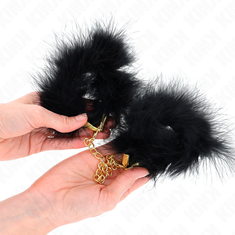 KINK ESPOSAS DE PLUMAS NEGRO CON CADENA DORADA MODELO 2