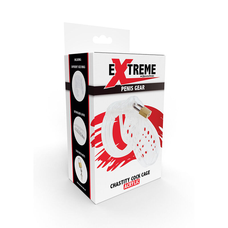 HIDDEN DESIRE EXTREME JAULA DE CASTIDAD ACRILICA AJUSTABLE TRANSPARENTE