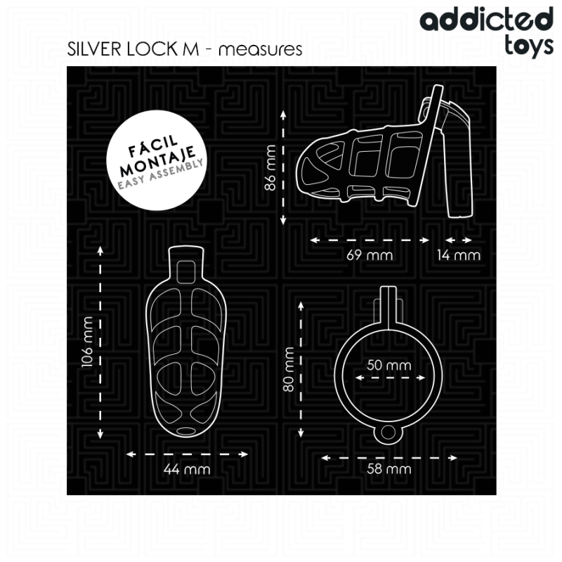 ADDICTED TOYS LOCKED SILVER LOCK JAULA PARA PENE DE METAL TALLA M
