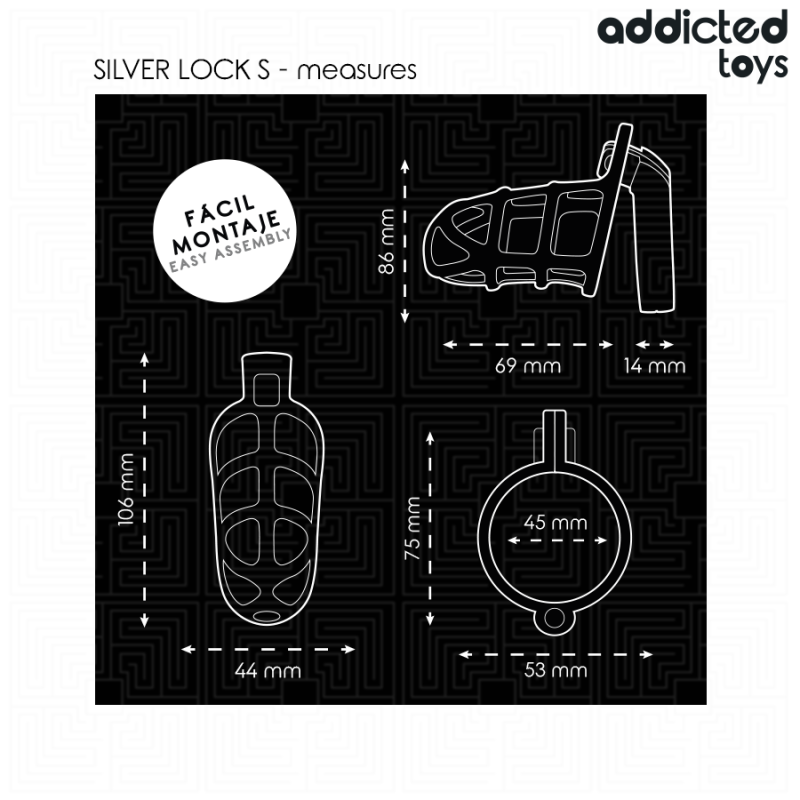 ADDICTED TOYS LOCKED SILVER LOCK JAULA PARA PENE DE METAL TALLA S