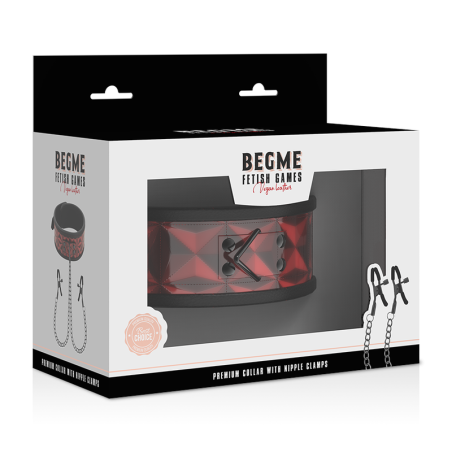 BEGME RED EDITION COLLAR CON CADENAS Y PINZAS PEZONES CON FORRO DE NEOPRENO