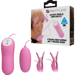 PRETTY LOVE PINZAS CON VIBRACION Y ELETROSHOCK ROSA 2
