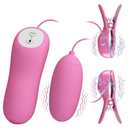 PRETTY LOVE PINZAS CON VIBRACION Y ELETROSHOCK ROSA