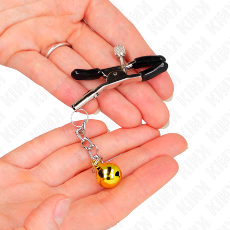KINK PINZAS PARA PEZONES CON COLGANTE DE CASCABEL DORADO 6 CM