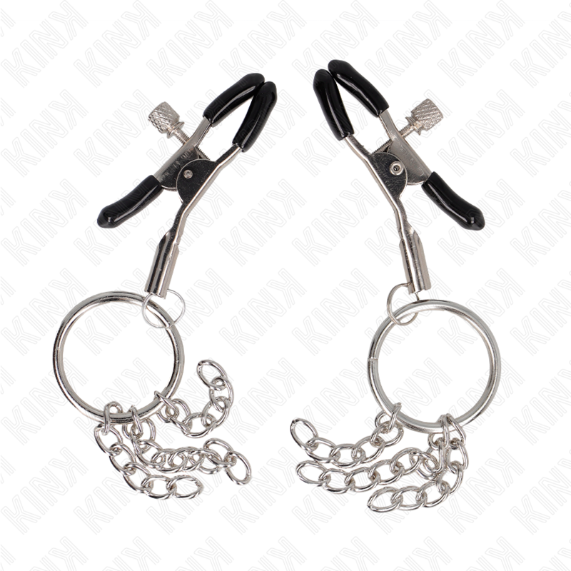 KINK PINZAS PARA PEZONES CON ARO Y PEQUENAS CADENAS PLATEADO 6 CM