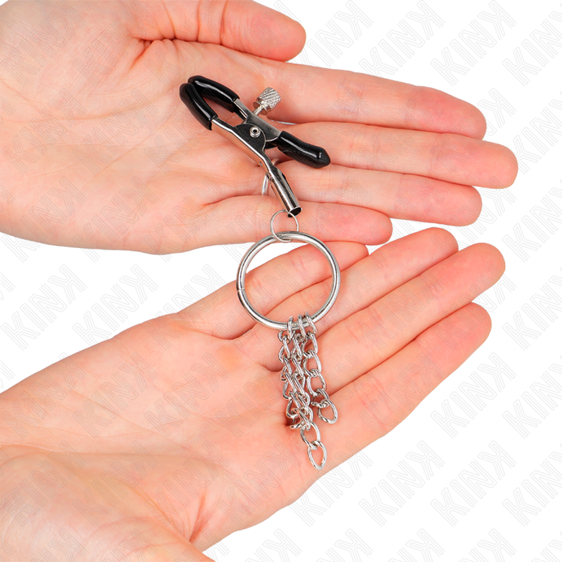 KINK PINZAS PARA PEZONES CON ARO Y PEQUENAS CADENAS PLATEADO 6 CM