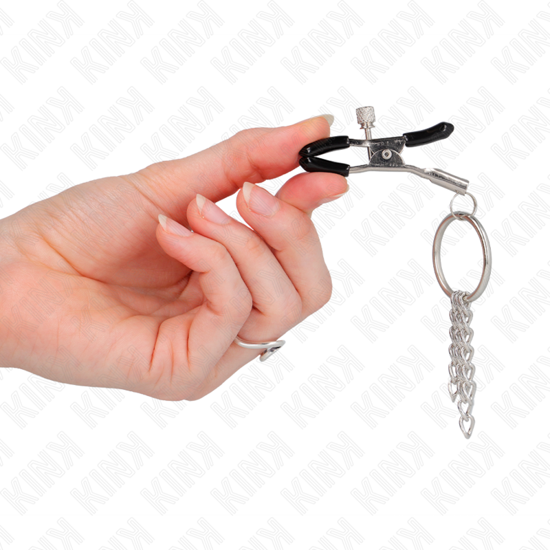 KINK PINZAS PARA PEZONES CON ARO Y PEQUENAS CADENAS PLATEADO 6 CM