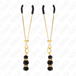 KINK PINZAS PARA PEZONES DORADA FINA CON TRIPLE BOLA DE VIDRIO NEGRO 7 CM 2