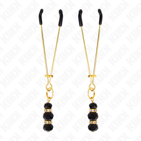 KINK PINZAS PARA PEZONES DORADA FINA CON TRIPLE BOLA DE VIDRIO NEGRO 7 CM