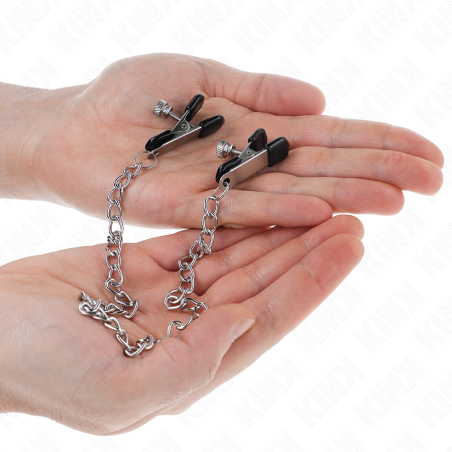 KINK PINZAS PARA PEZONES PLANAS NEGRO CON CADENA PLATEADO 34 CM