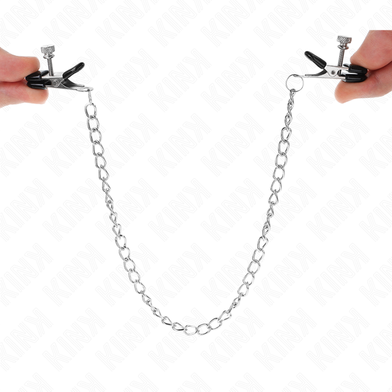 KINK PINZAS PARA PEZONES PLANAS NEGRO CON CADENA PLATEADO 34 CM