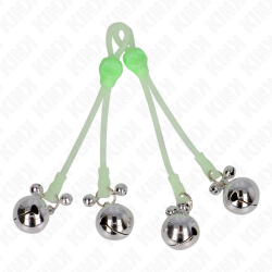 KINK PINZAS PARA PEZONES LUMINOSAS FORMA CALABERA CON CASCABEL SONORO AJUSTABLE VERDE PLATEADO 2