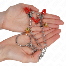 KINK PINZAS PARA PEZONES Y CLITORIS ROJAS CON CASCABEL DORADO Y CADENA 30 CM 2