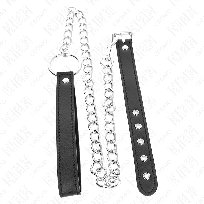 KINK ANILLO PENE CUERO 215 X 2 CM CON CADENA METAL 60 CM Y CORREA DE CUERO