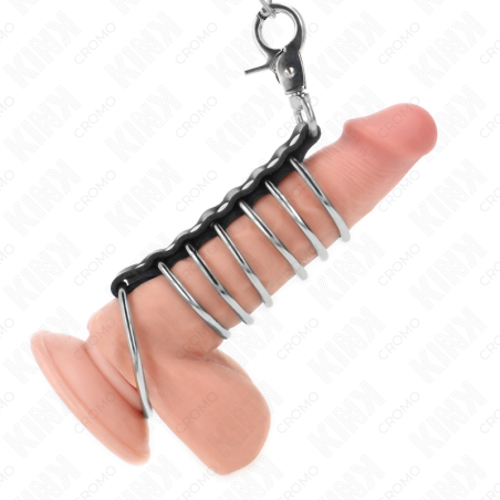 KINK 7 ANILLOS PENE METAL 38 CM A 5 CM CONECTADOS CON POLIPIEL Y CADENA METAL 100 CM