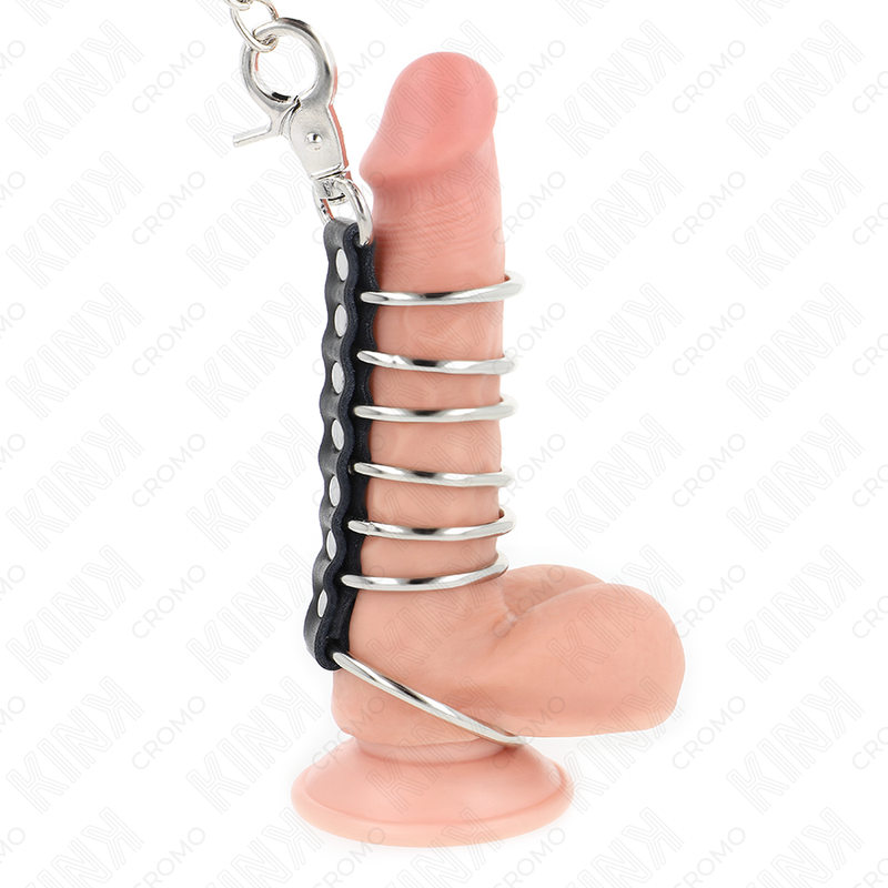 KINK 7 ANILLOS PENE METAL 38 CM A 5 CM CONECTADOS CON POLIPIEL Y CADENA METAL 100 CM