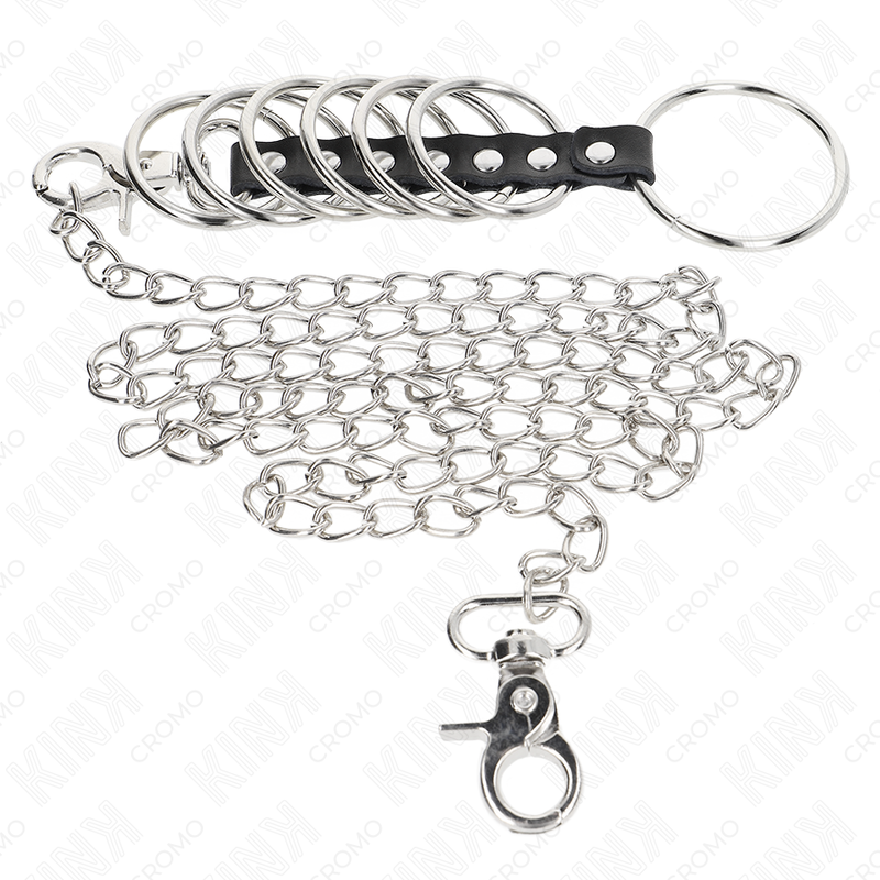 KINK 7 ANILLOS PENE METAL 38 CM A 5 CM CONECTADOS CON POLIPIEL Y CADENA METAL 100 CM