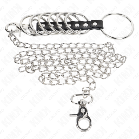 KINK 7 ANILLOS PENE METAL 38 CM A 5 CM CONECTADOS CON POLIPIEL Y CADENA METAL 100 CM