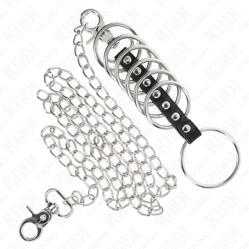 KINK 7 ANILLOS PENE METAL 38 CM A 5 CM CONECTADOS CON POLIPIEL Y CADENA METAL 100 CM