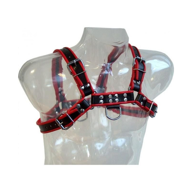 LEATHER BODY CHAIN HARNESS III BLACK RED