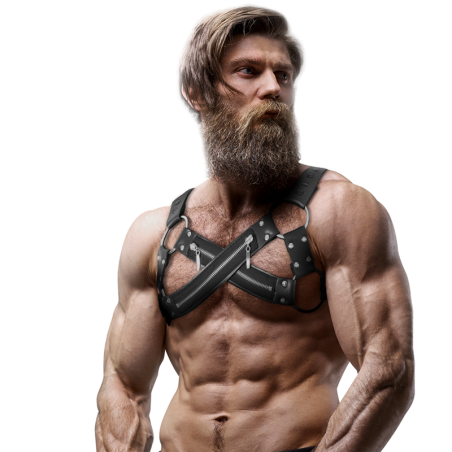 FETISH SUBMISSIVE ATTITUDE ARNES BULLDOG AJUSTABLE NEOPRENO PECHO CRUZADO CON CREMALLERAS HOMBRE