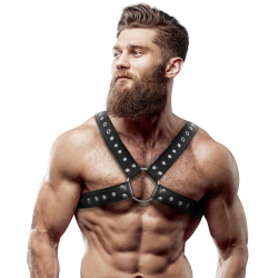 FETISH SUBMISSIVE ATTITUDE ARNES ECOPIEL PECHO CRUZADO CON TACHUELAS HOMBRE