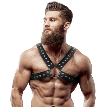FETISH SUBMISSIVE ATTITUDE ARNES ECOPIEL PECHO CRUZADO CON TACHUELAS HOMBRE