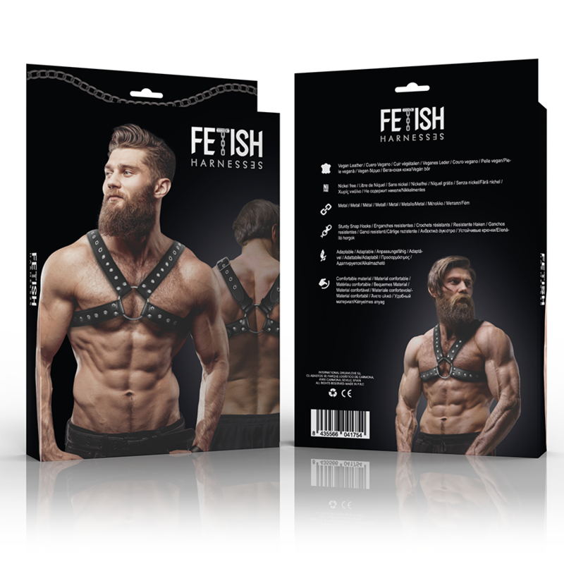 FETISH SUBMISSIVE ATTITUDE ARNES ECOPIEL PECHO CRUZADO CON TACHUELAS HOMBRE