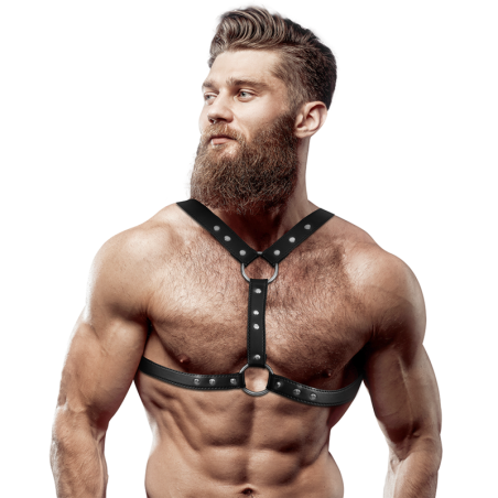 FETISH SUBMISSIVE ATTITUDE ARNES ECOPIEL PECHO CON DOBLE SUJECION Y TACHUELAS HOMBRE