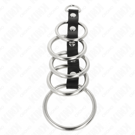 KINK 5 ANILLOS PENE METAL 32 CM A 5 CM CONECTADOS POR POLIPIEL
