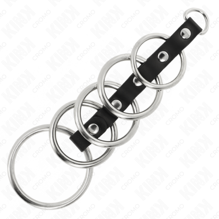 KINK 5 ANILLOS PENE METAL 32 CM A 5 CM CONECTADOS POR POLIPIEL