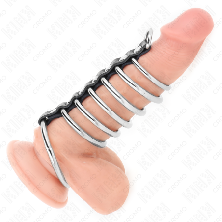 KINK 7 ANILLOS PENE METAL 32 CM A 5 CM CONECTADOS POR POLIPIEL