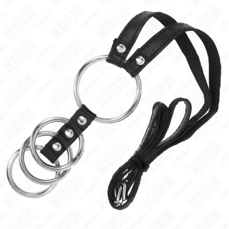 KINK 4 ANILLOS PENE METAL CONECTADOS 38 CM A 5 CM CON CINTURON DE POLIPIEL 112 CM