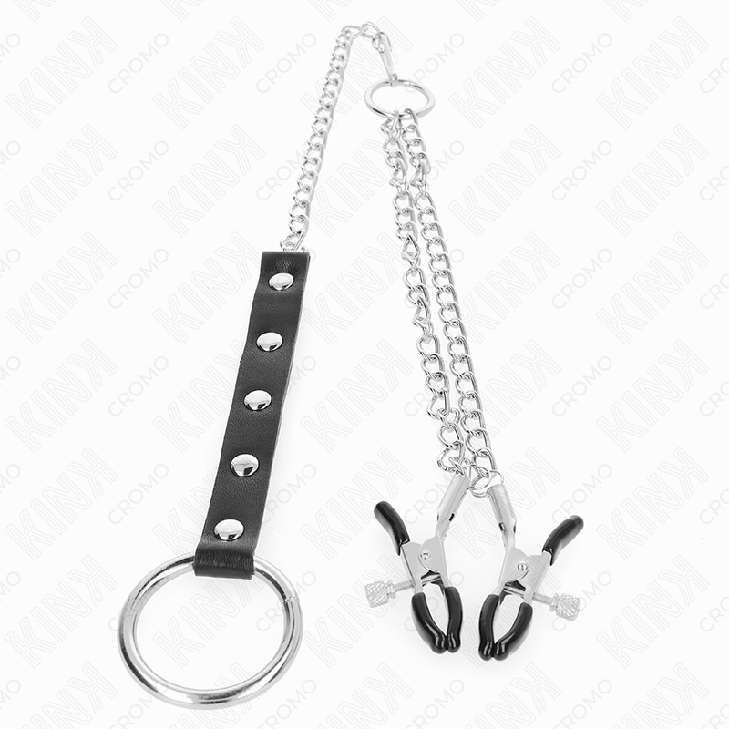 KINK ANILLO PENE METAL CON CADENA Y PINZAS PARA PEZONES AJUSTABLE