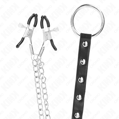 KINK ANILLO PENE METAL CON CADENA Y PINZAS PARA PEZONES AJUSTABLE