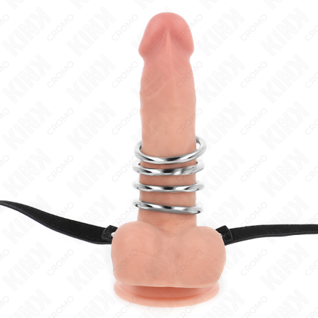 KINK 5 ANILLOS PENE 38 CM A 5 CM METAL CON CINTURON POLIPIEL 112 CM