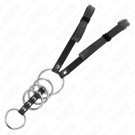 KINK 5 ANILLOS PENE 38 CM A 5 CM METAL CON CINTURON POLIPIEL 112 CM